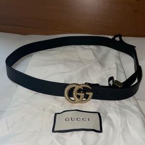 GUCCI GG Marmont Calfskin Leather Belt with Torchon Buckle